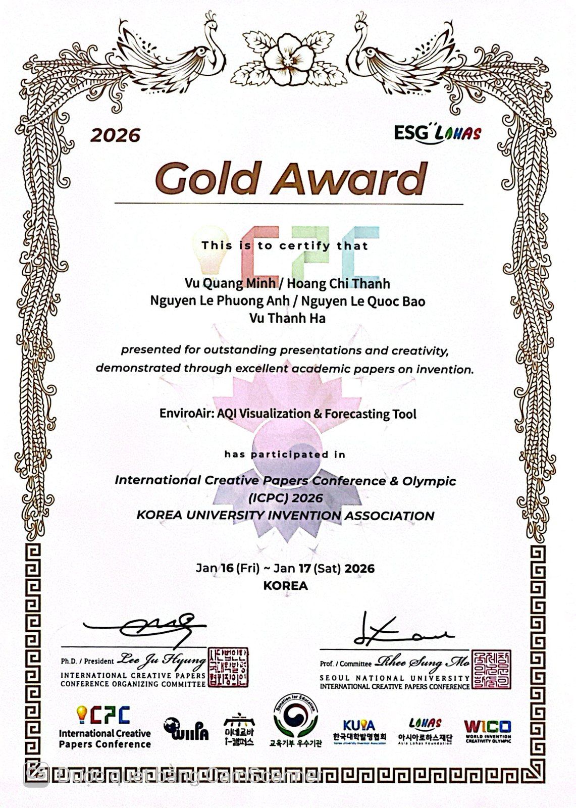 ICPC 2026 Gold Award certificate.